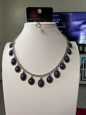 paparazzi Silver Necklace with Navy Stones